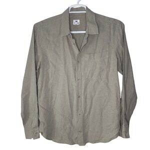 Tentree Hemp Button Front Shirt Mens Medium Long Sleeve Taupe Grey EUC